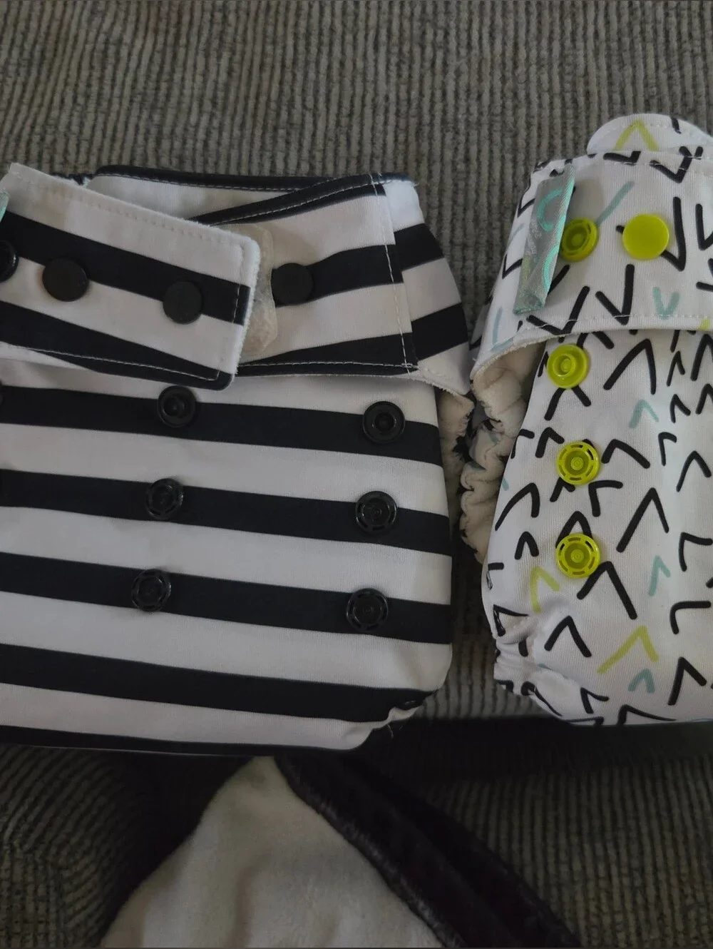 Reusable Cloth Diaper Cover Set - Black & White Stripes and Pattern